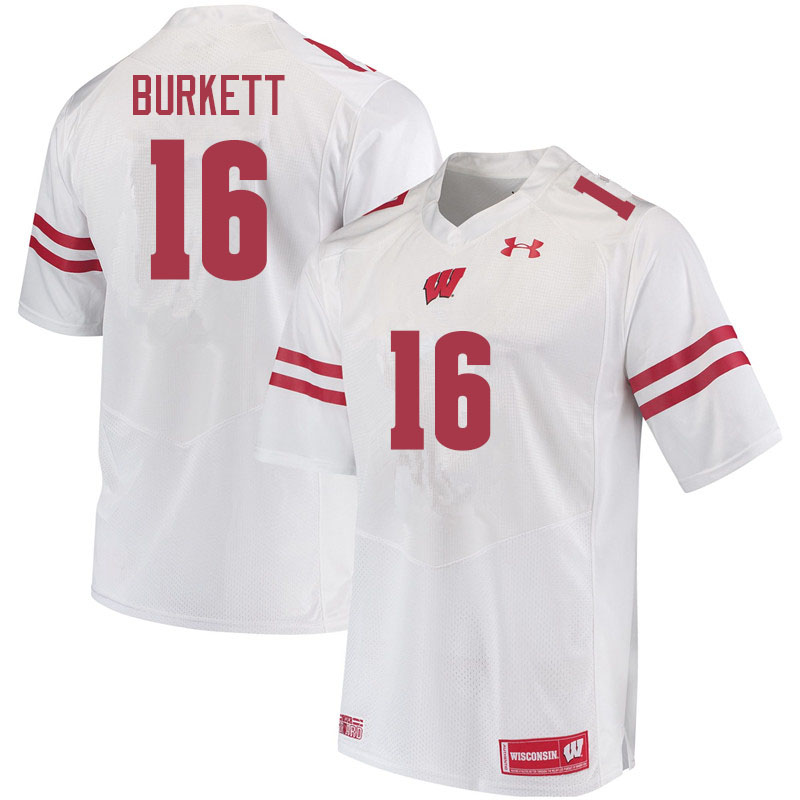 Men #16 Myles Burkett Wisconsin Badgers College Football Jerseys Sale-White